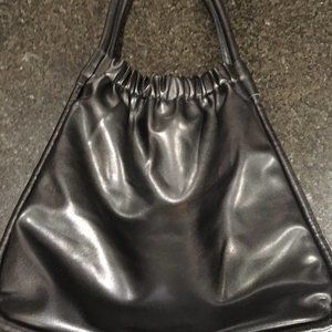 Lulu Dharma Black Soft Faux Leather Scrunch Top Tote Bag
